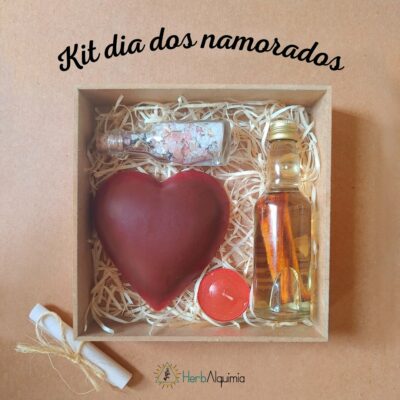 Kit Dia nos Namorados - óleo de massagem afrodísiaco , sabonete de argila vermelha, Sais energéticos, vela aromaterapêutica